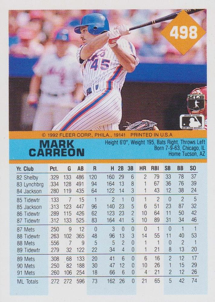 Mark Carreon  baseball card collectible - Main Image 2