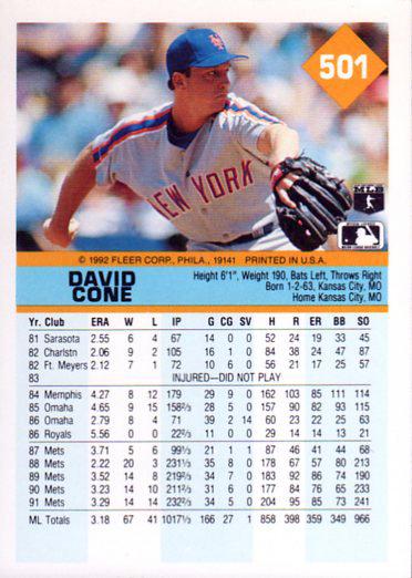 David Cone  baseball card collectible - Main Image 2