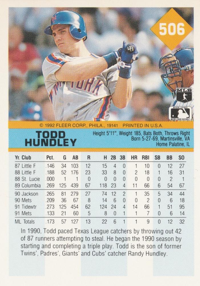 Todd Hundley  baseball card collectible - Main Image 2