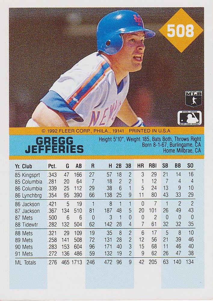 Gregg Jefferies  baseball card collectible - Main Image 2