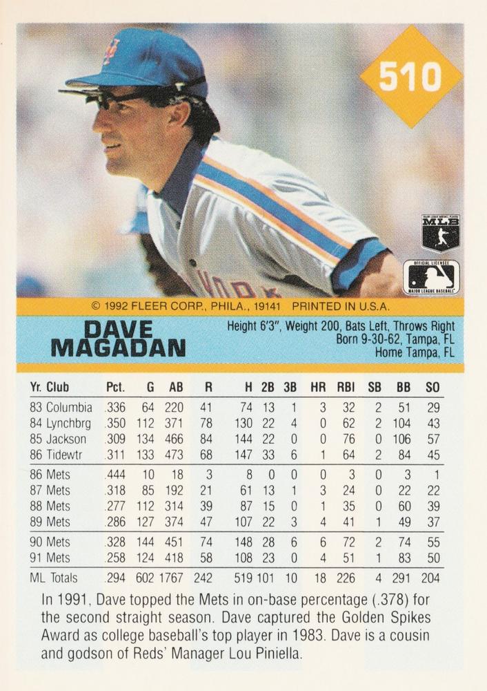 Dave Magadan  baseball card collectible - Main Image 2