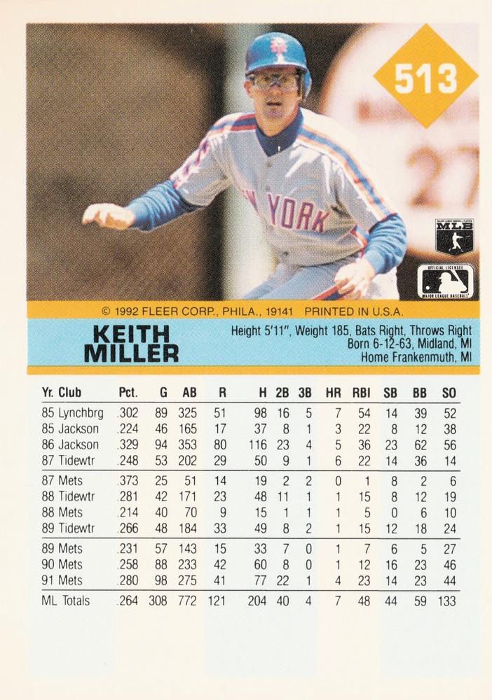 Keith Miller  baseball card collectible - Main Image 2