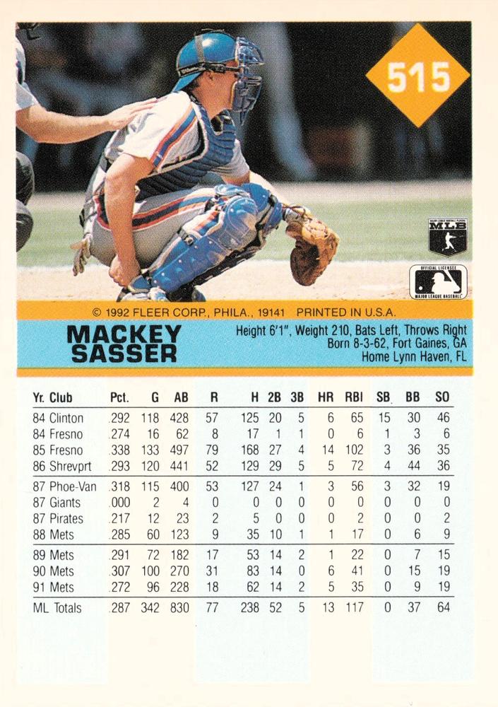 Mackey Sasser  baseball card collectible - Main Image 2