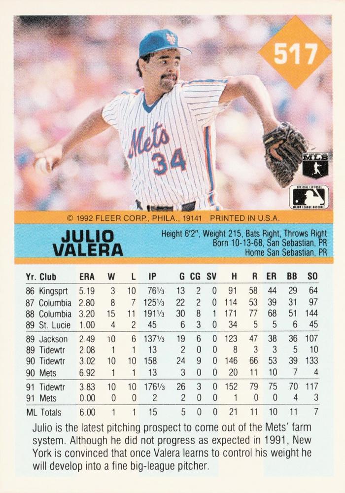 Julio Valera  baseball card collectible - Main Image 2