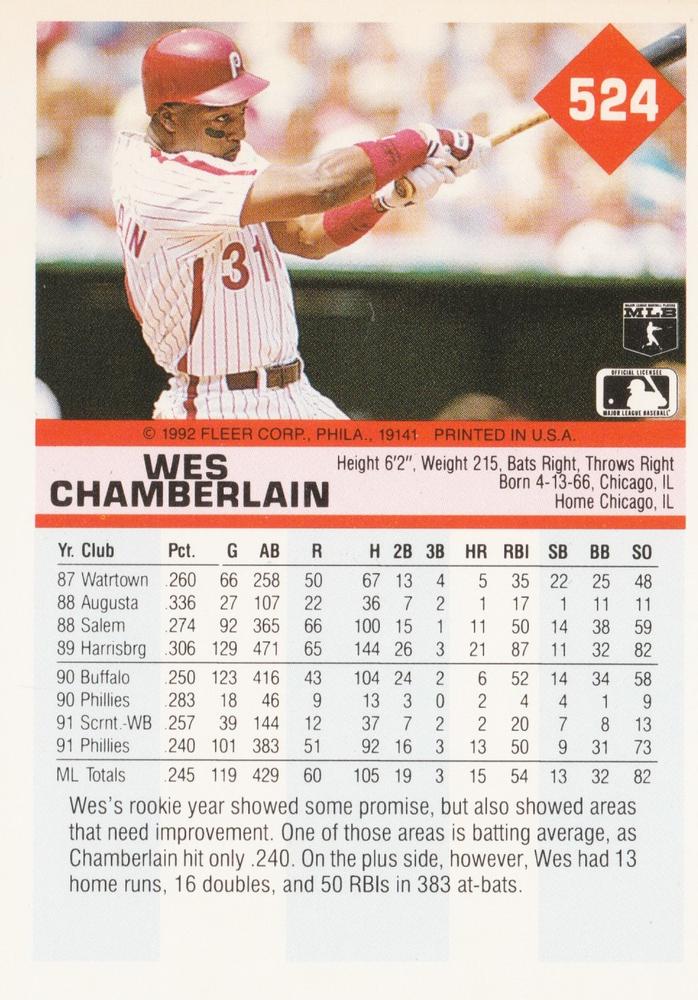 Wes Chamberlain  baseball card collectible - Main Image 2