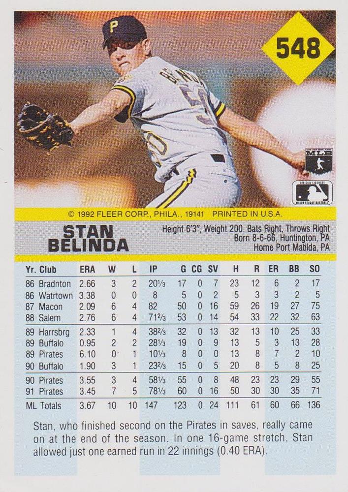 Stan Belinda  baseball card collectible - Main Image 2