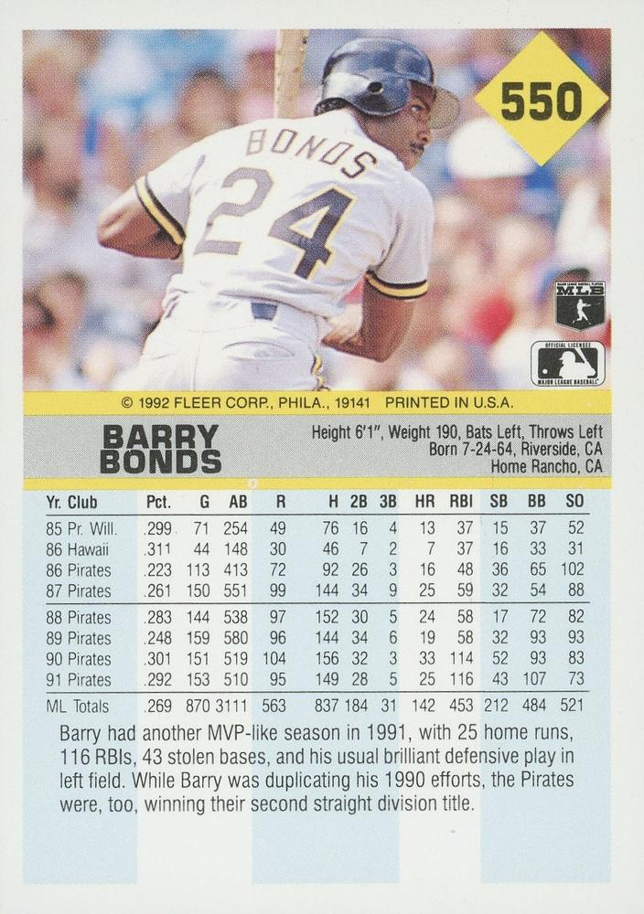 Barry Bonds  baseball card collectible - Main Image 2