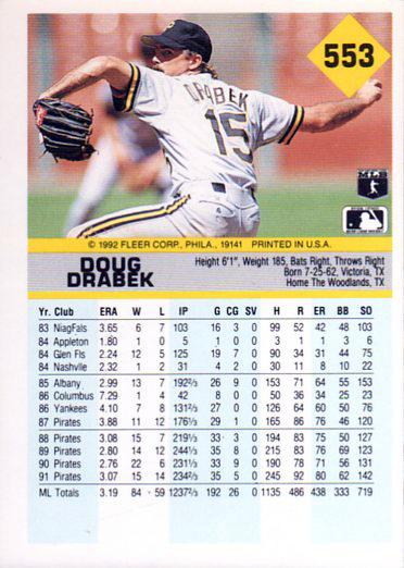 Doug Drabek  baseball card collectible - Main Image 2