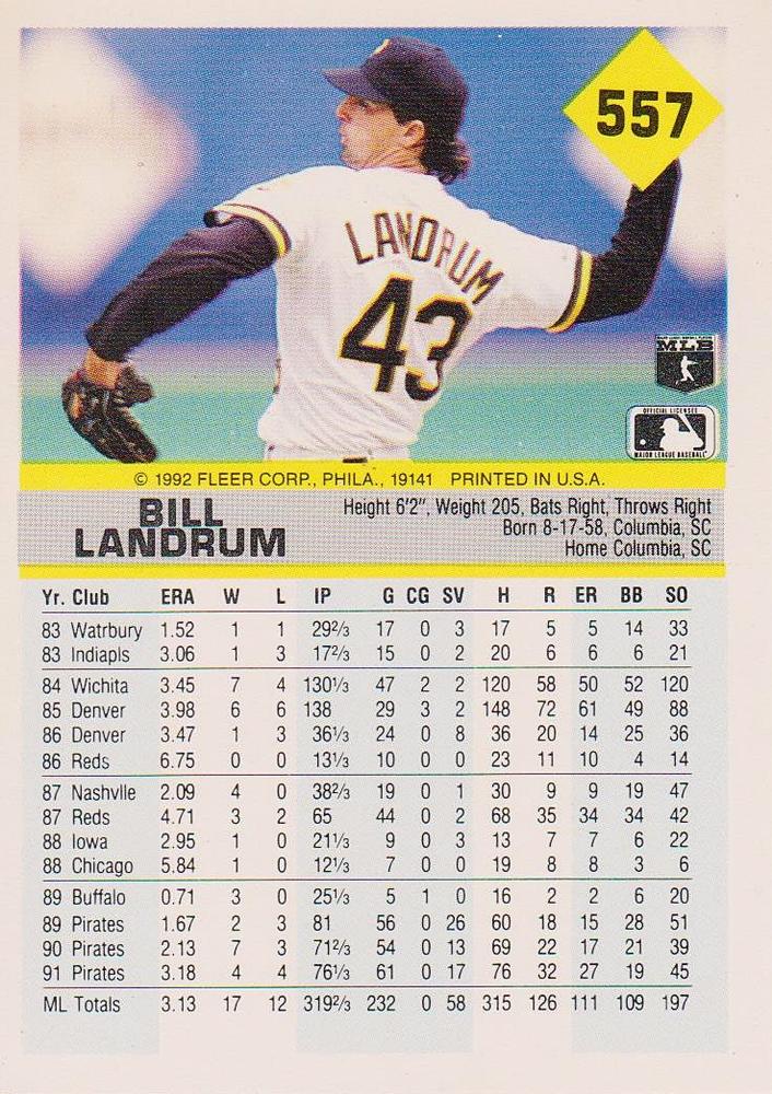 Bill Landrum  baseball card collectible - Main Image 2