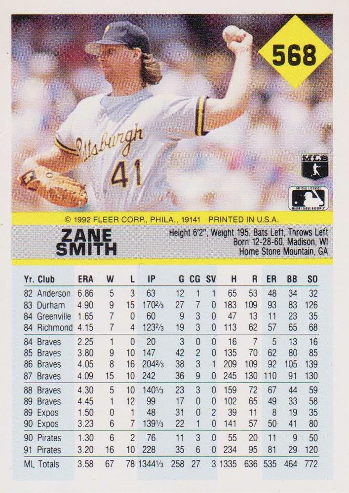 Zane Smith  baseball card collectible - Main Image 2
