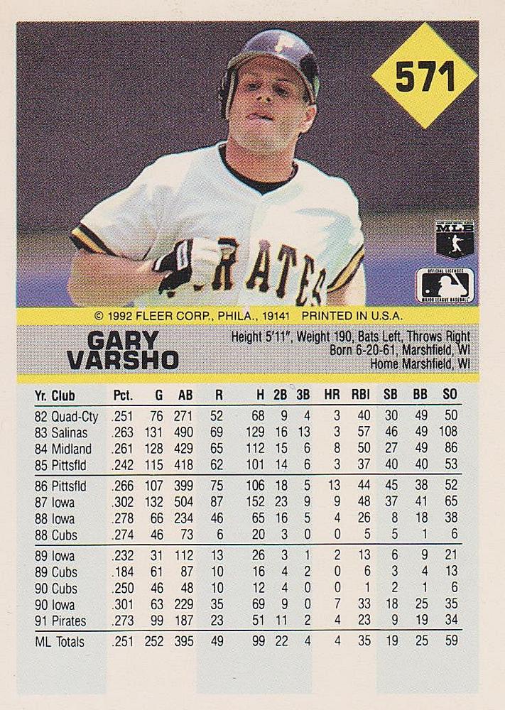 Gary Varsho  baseball card collectible - Main Image 2