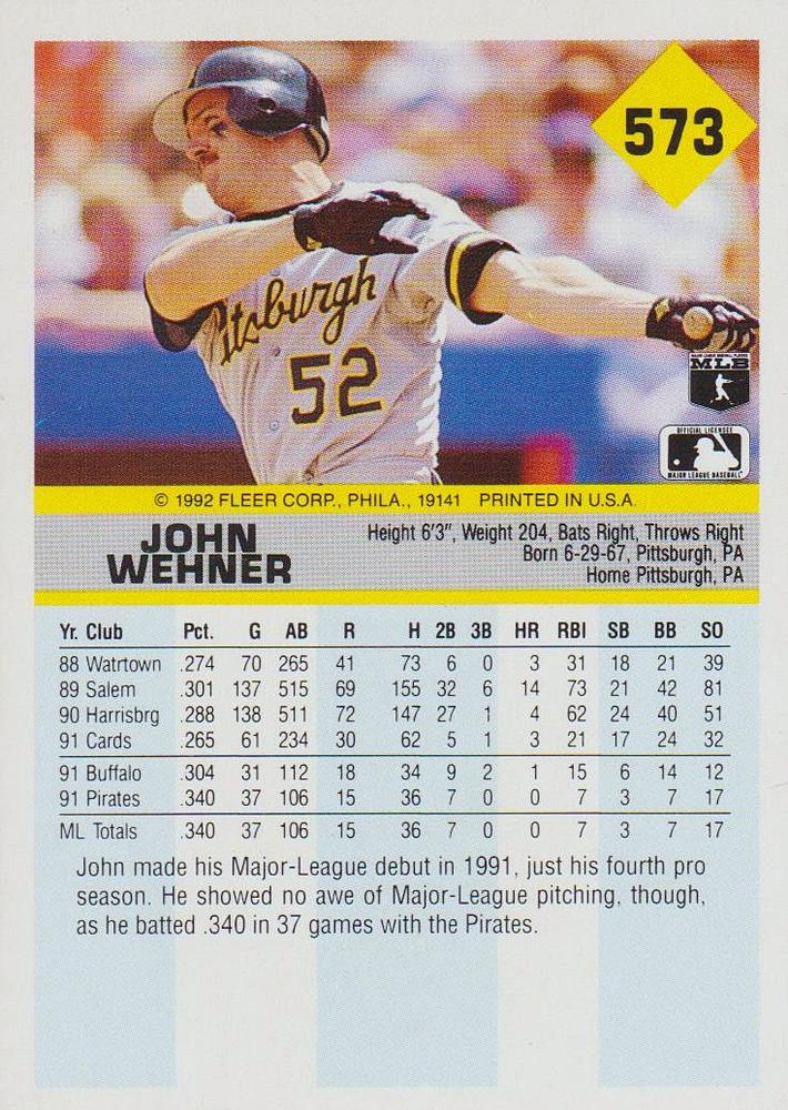 John Wehner  baseball card collectible - Main Image 2