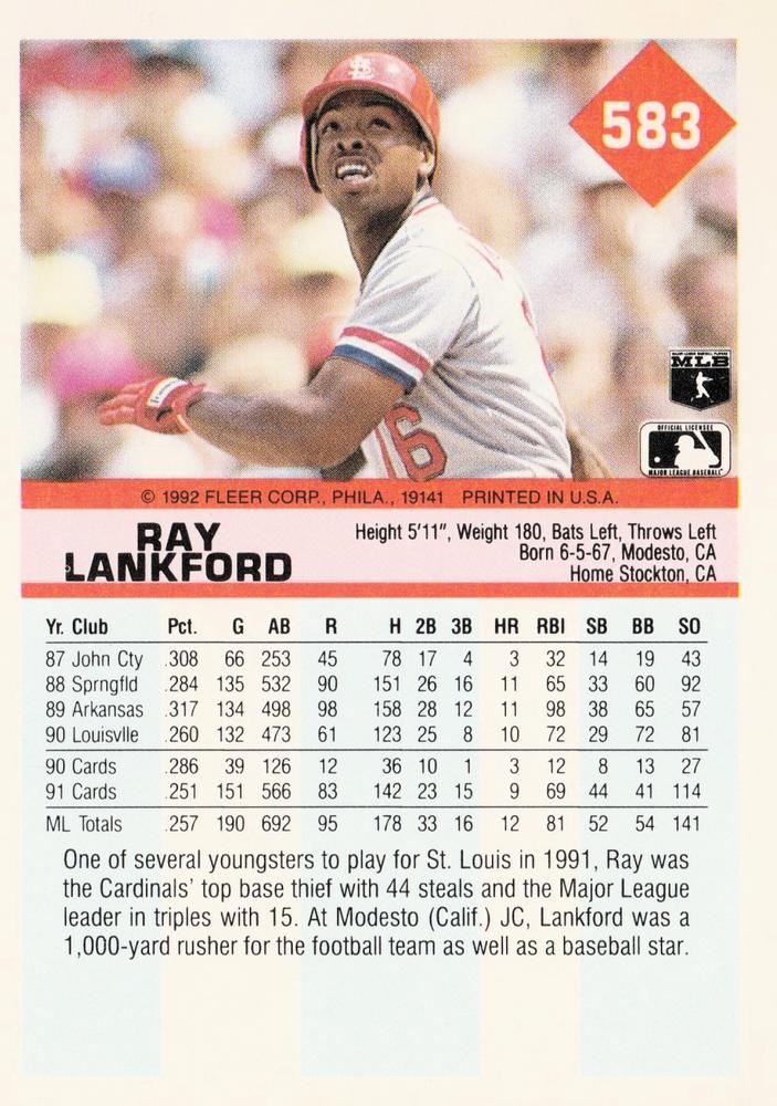 Ray Lankford  baseball card collectible - Main Image 2
