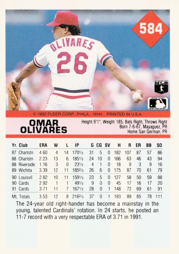 Omar Olivares  baseball card collectible - Main Image 2