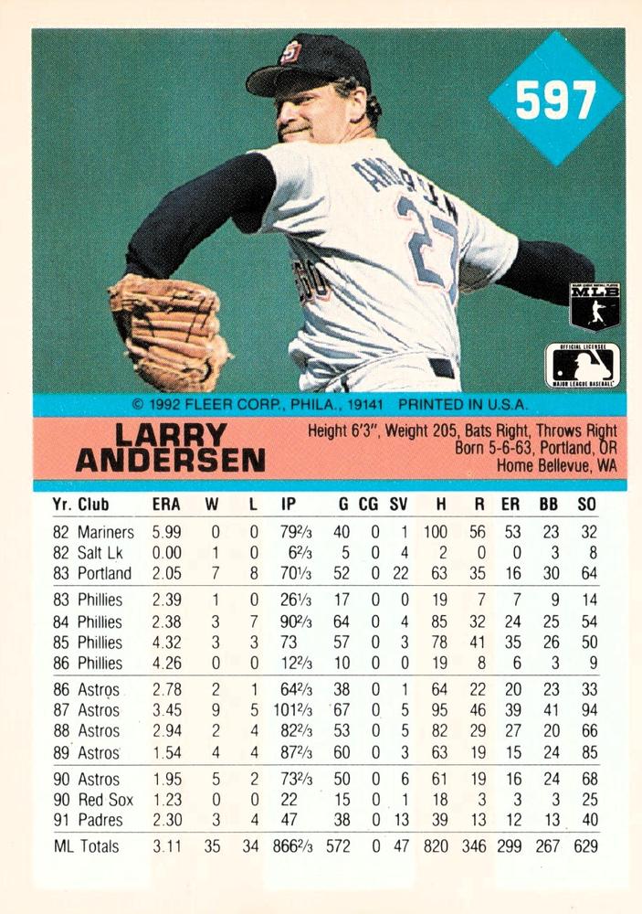 Larry Andersen  baseball card collectible - Main Image 2