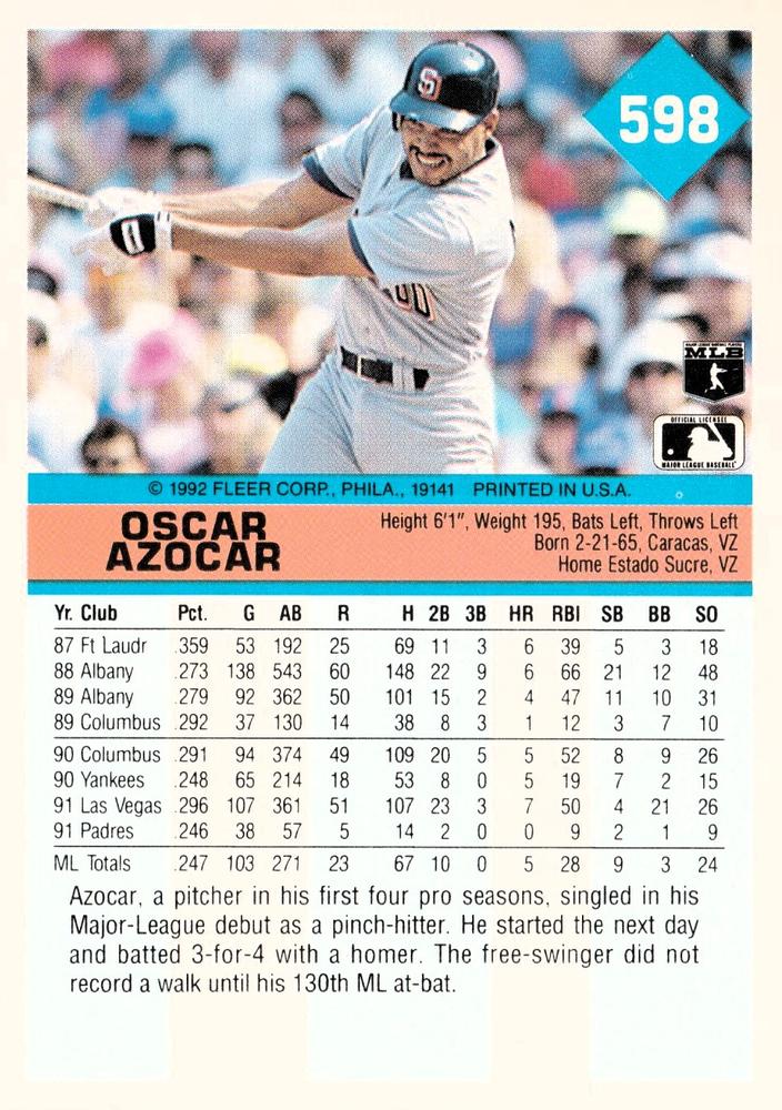 Oscar Azocar  baseball card collectible - Main Image 2