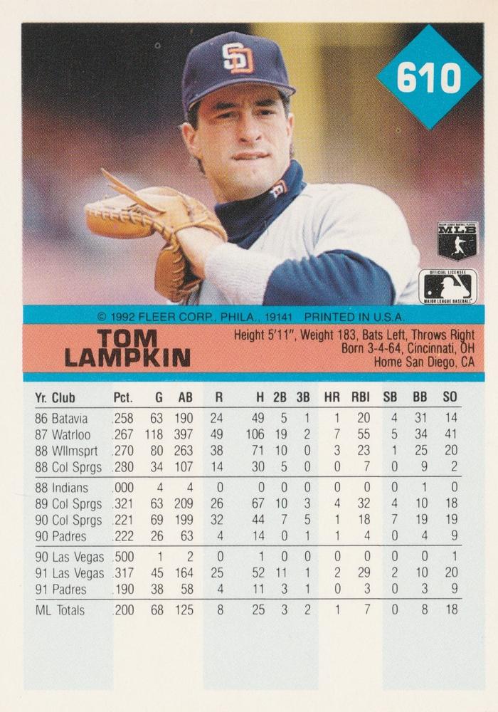 Tom Lampkin  baseball card collectible - Main Image 2
