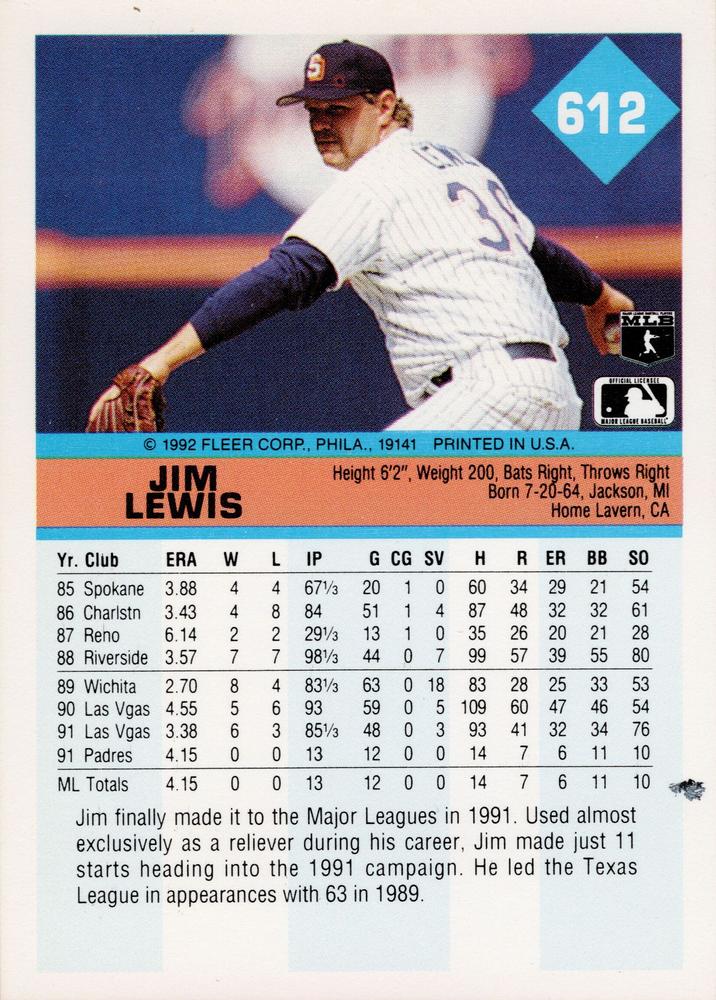 Jim Lewis  baseball card collectible - Main Image 2