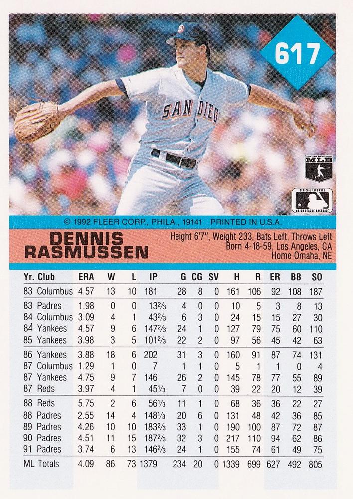 Dennis Rasmussen  baseball card collectible - Main Image 2