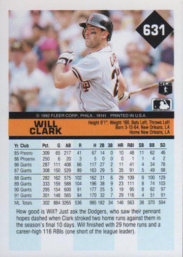 Will Clark  baseball card collectible - Main Image 2