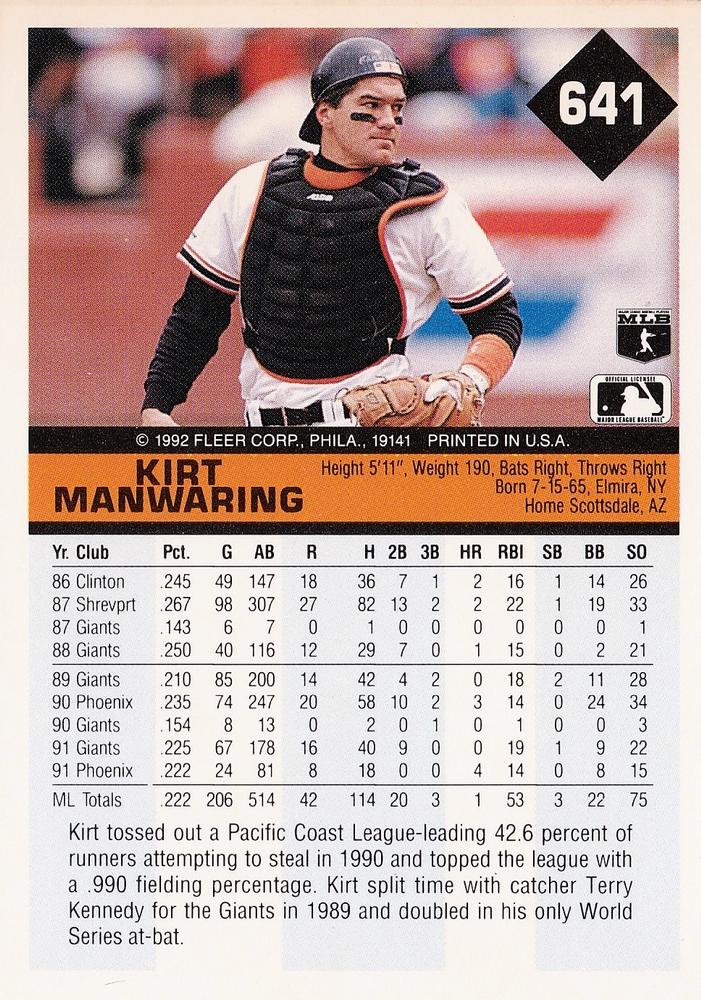Kirt Manwaring  baseball card collectible - Main Image 2