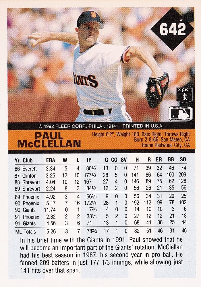 Paul McClellan  baseball card collectible - Main Image 2