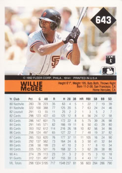 Willie McGee  baseball card collectible - Main Image 2