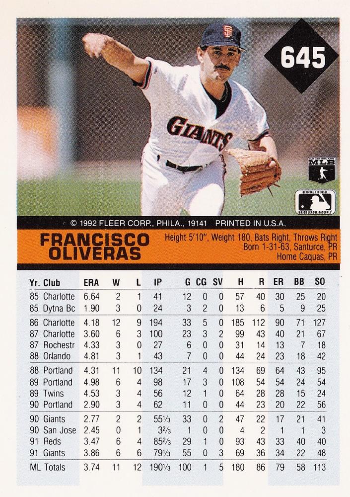 Francisco Oliveras  baseball card collectible - Main Image 2