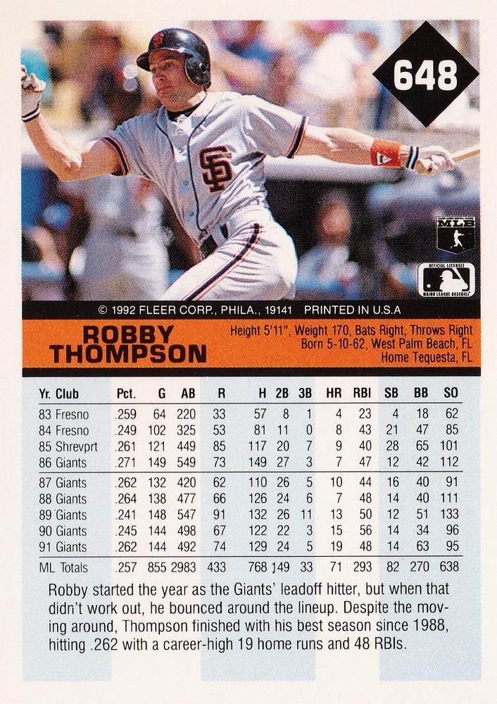 Robby Thompson  baseball card collectible - Main Image 2