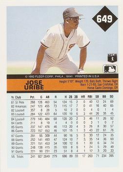 Jose Uribe  baseball card collectible - Main Image 2