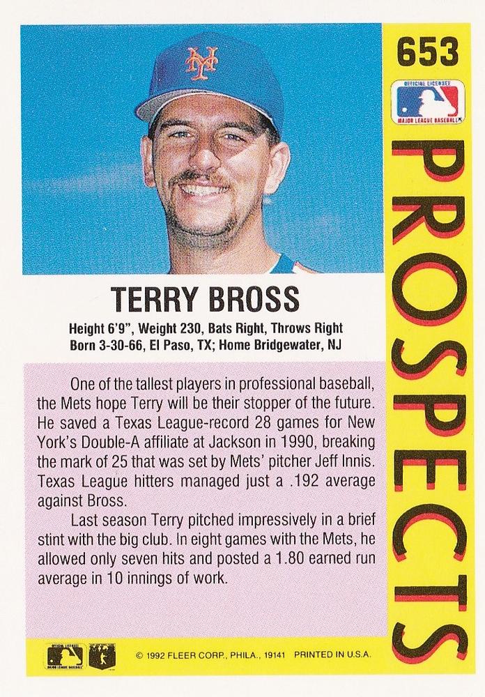 Terry Bross  baseball card collectible - Main Image 2