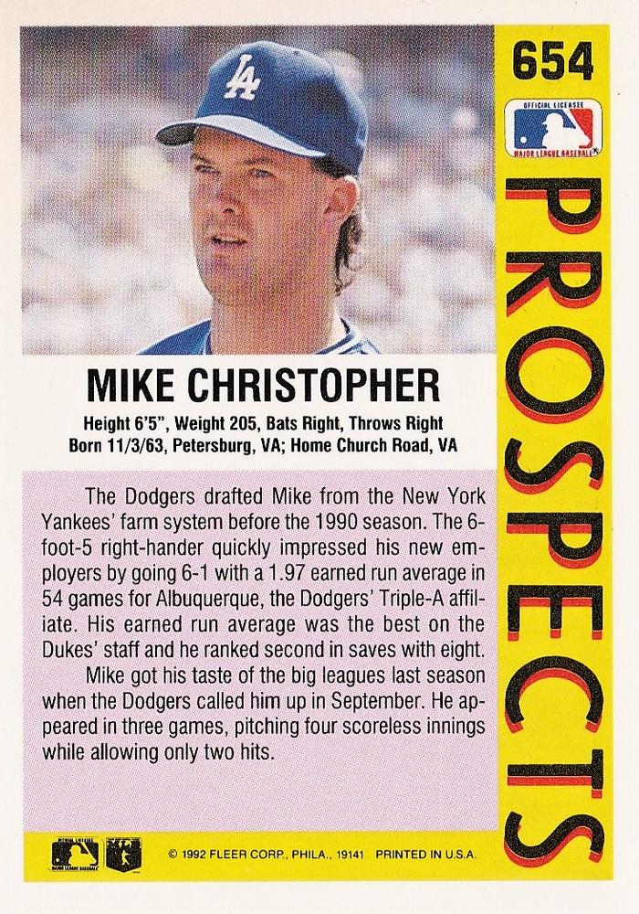 Mike Christopher  baseball card collectible - Main Image 2