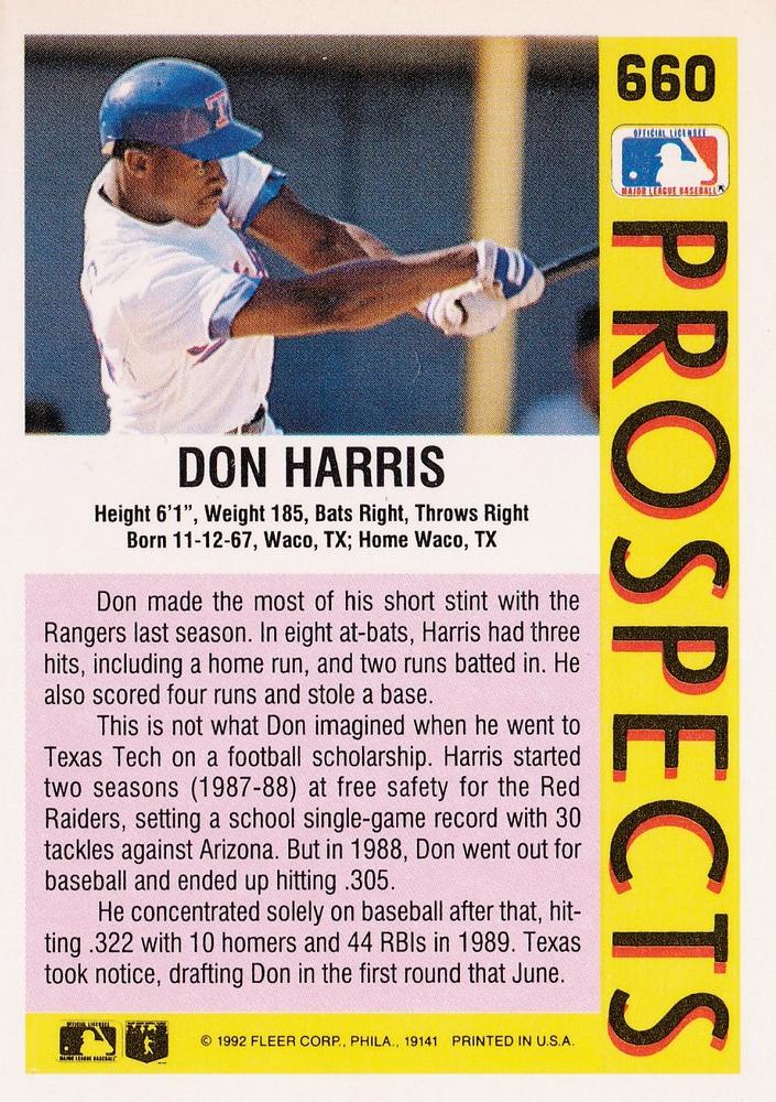 Don Harris  baseball card collectible - Main Image 2