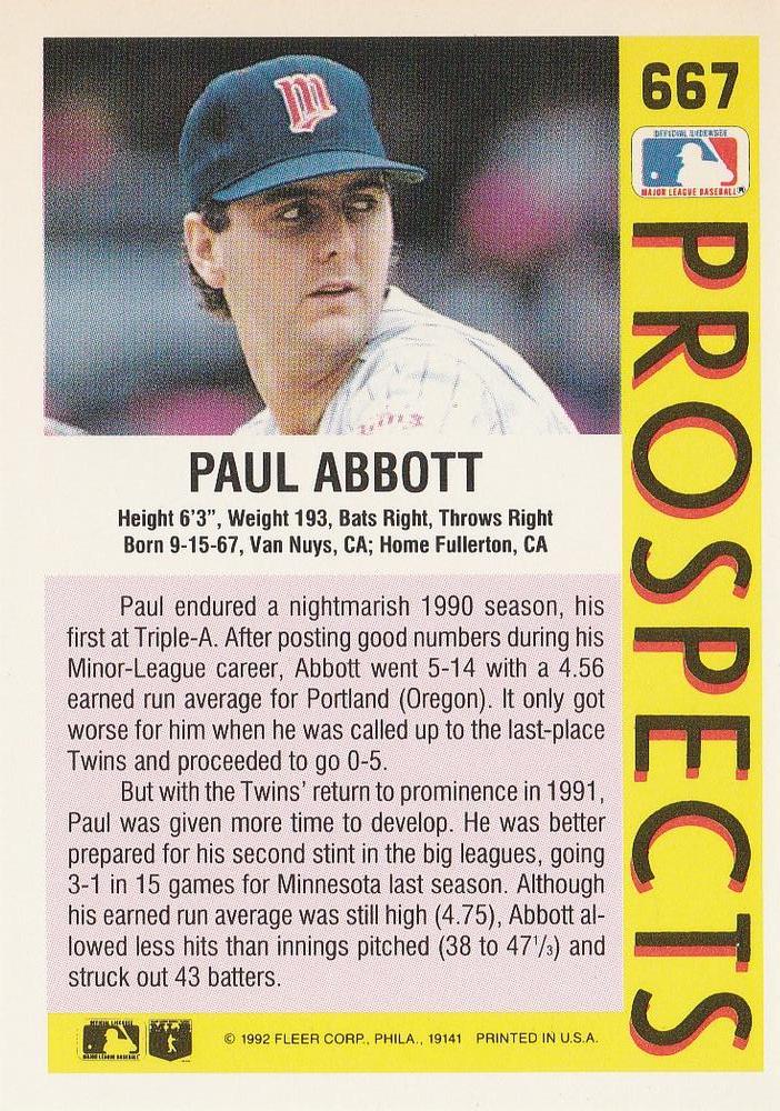 Paul Abbott  baseball card collectible - Main Image 2