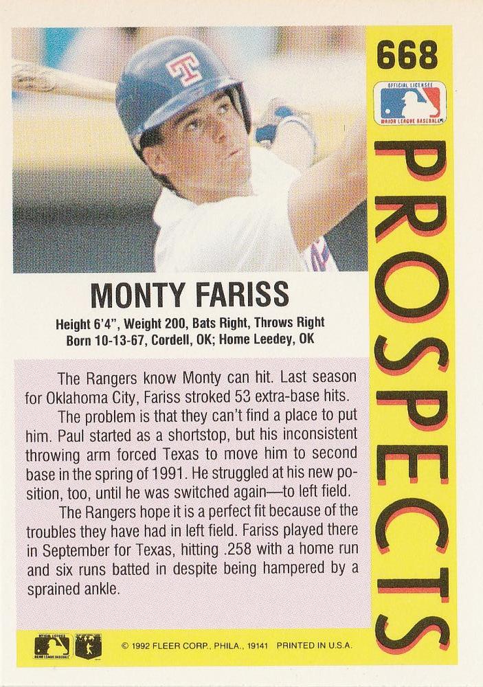 Monty Fariss  baseball card collectible - Main Image 2