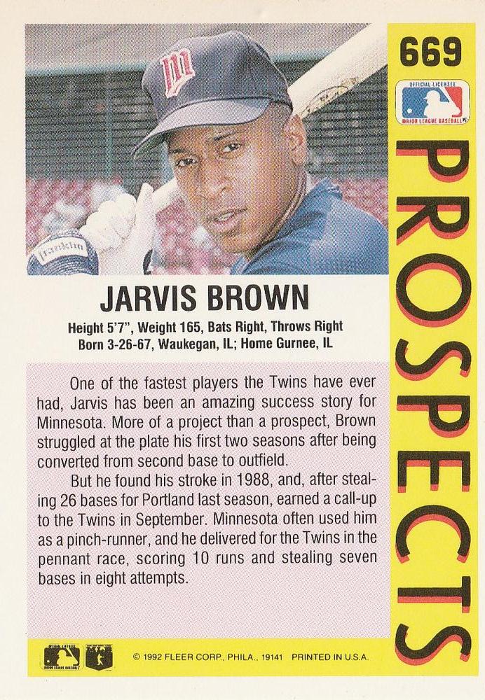 Jarvis Brown  baseball card collectible - Main Image 2