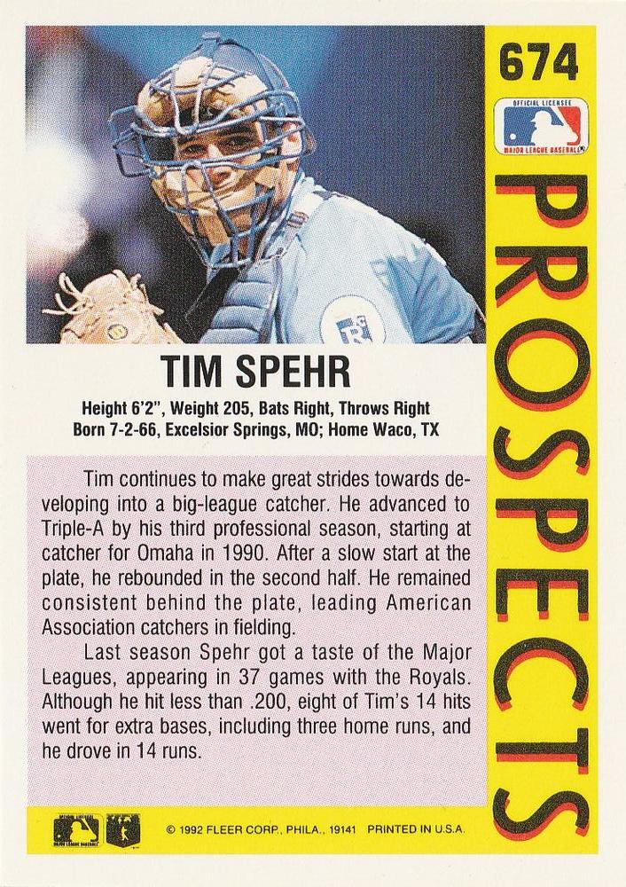 Tim Spehr  baseball card collectible - Main Image 2