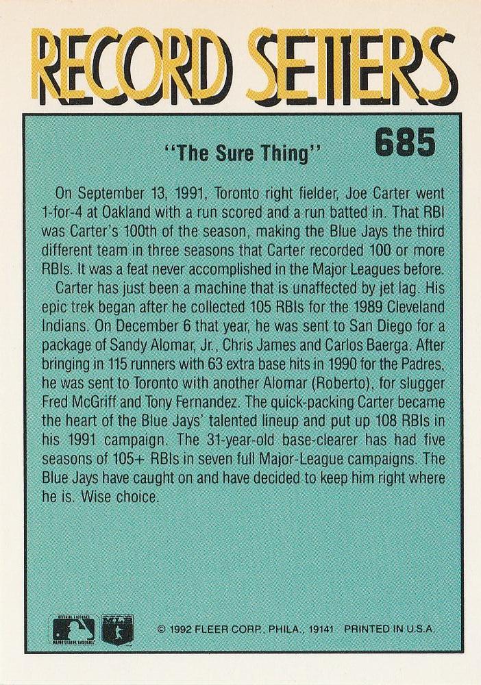 Joe Carter  baseball card collectible - Main Image 2