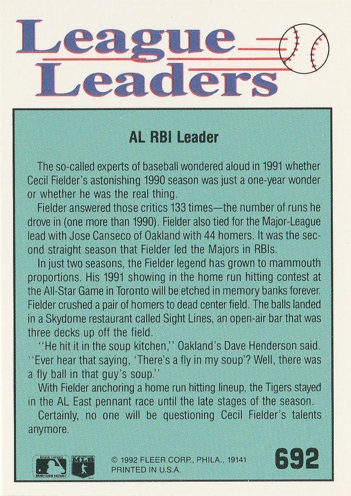 Cecil Fielder  baseball card collectible - Main Image 2