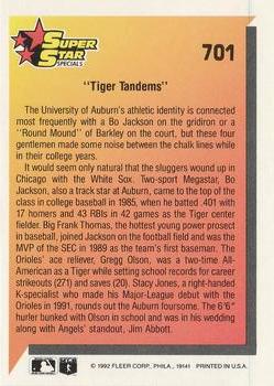 Tiger Tandems (Stacy Jones / Bo Jackson / Gregg Olson / Frank Thomas)  baseball card collectible - Main Image 2