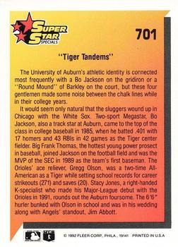 Tiger Tandems (Stacy Jones / Bo Jackson / Gregg Olson / Frank Thomas)  baseball card collectible - Main Image 2