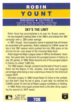 Robin Yount  baseball card collectible - Main Image 2