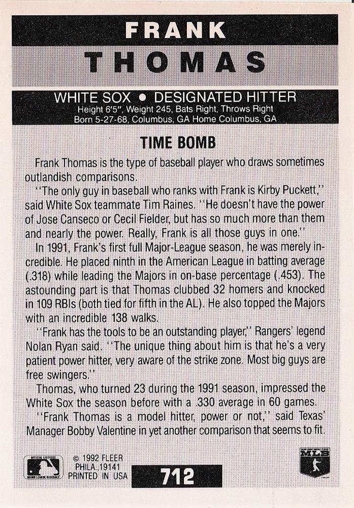 Frank Thomas  baseball card collectible - Main Image 2