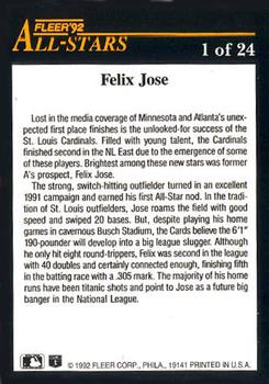 Felix Jose  baseball card collectible - Main Image 2