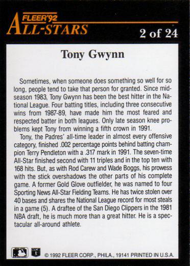 Tony Gwynn  baseball card collectible - Main Image 2