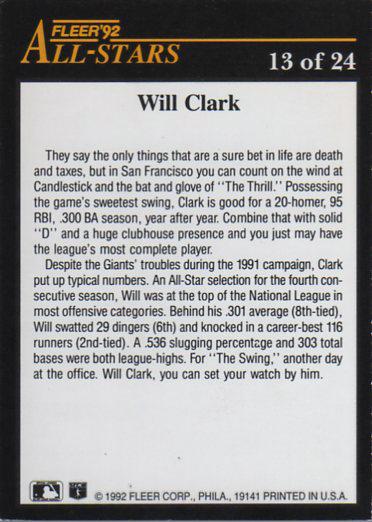Will Clark  baseball card collectible - Main Image 2