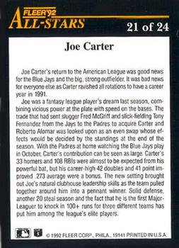 Joe Carter  baseball card collectible - Main Image 2