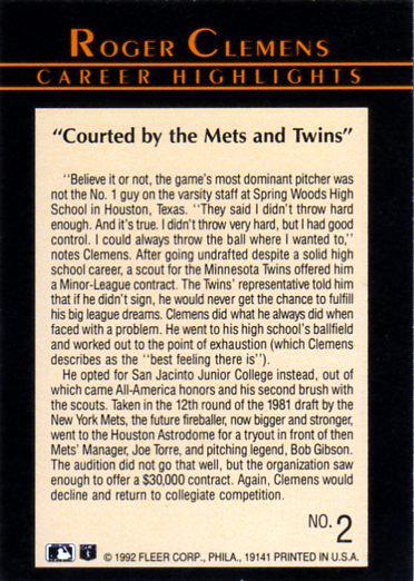 Roger Clemens  baseball card collectible - Main Image 2