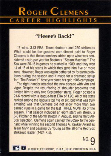 Roger Clemens  baseball card collectible - Main Image 2