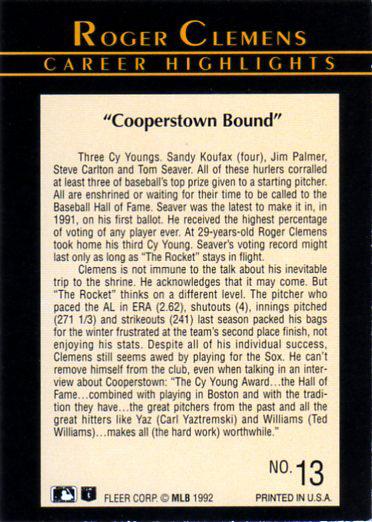 Roger Clemens  baseball card collectible - Main Image 2